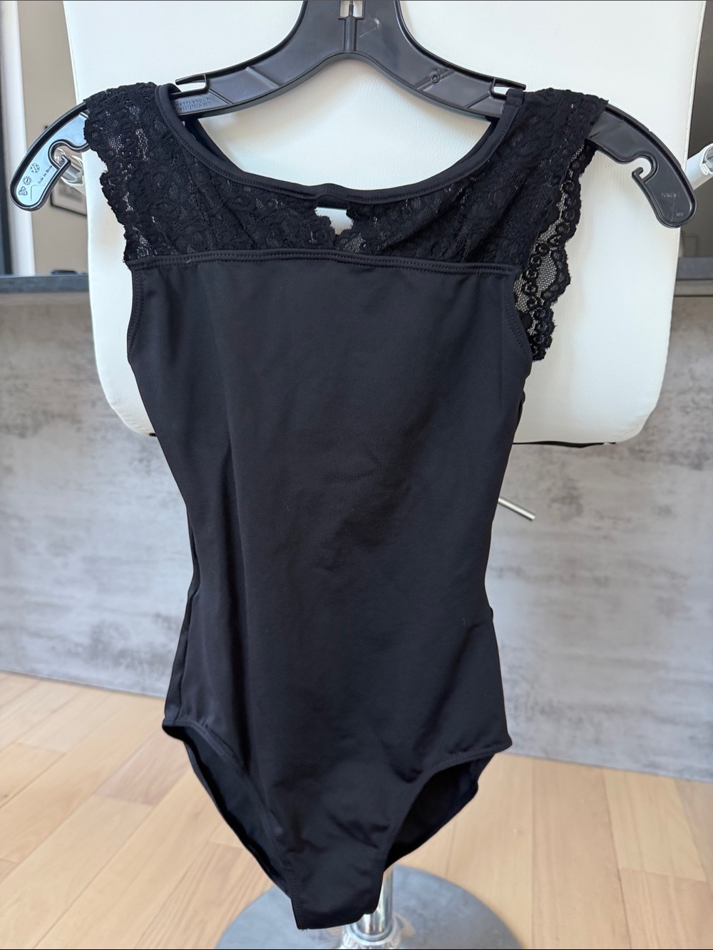 Black Lace-Trim Ballet Leotard